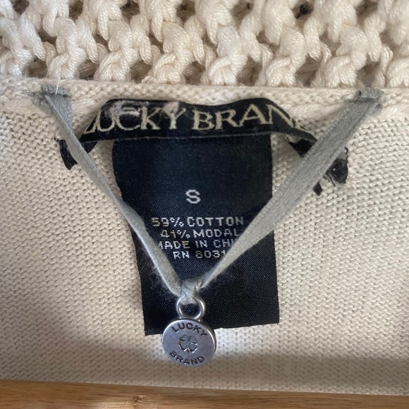 Vintage Lucky Brand Cardigan Sweater Small Crochet Trim Boho Indie Cottagecore - Picture 4 of 7